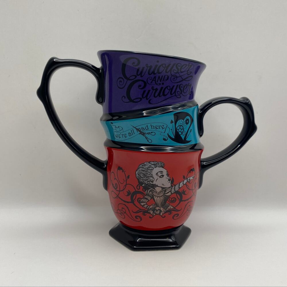 Disney Store Alice in Wonderland Stacked Topsy Turvy Mug Cheshire Cat Mad Hatter